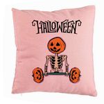 Casa si Gradina - Textile si covoare - Perne si pilote - Perne decorative - Perna Decorativa cu motiv Sechelet de Halloween 2, 40x40 cm, Roz, Husa Detasabila, Burduf - Infinity.ro