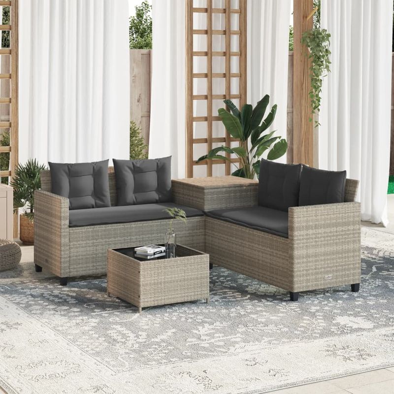 Casa si Gradina - Gradina si terasa - Mobilier exterior - Seturi mobila gradina - Canapea gradina cu masa/perne, forma de L poliratan gri deschis - Infinity.ro