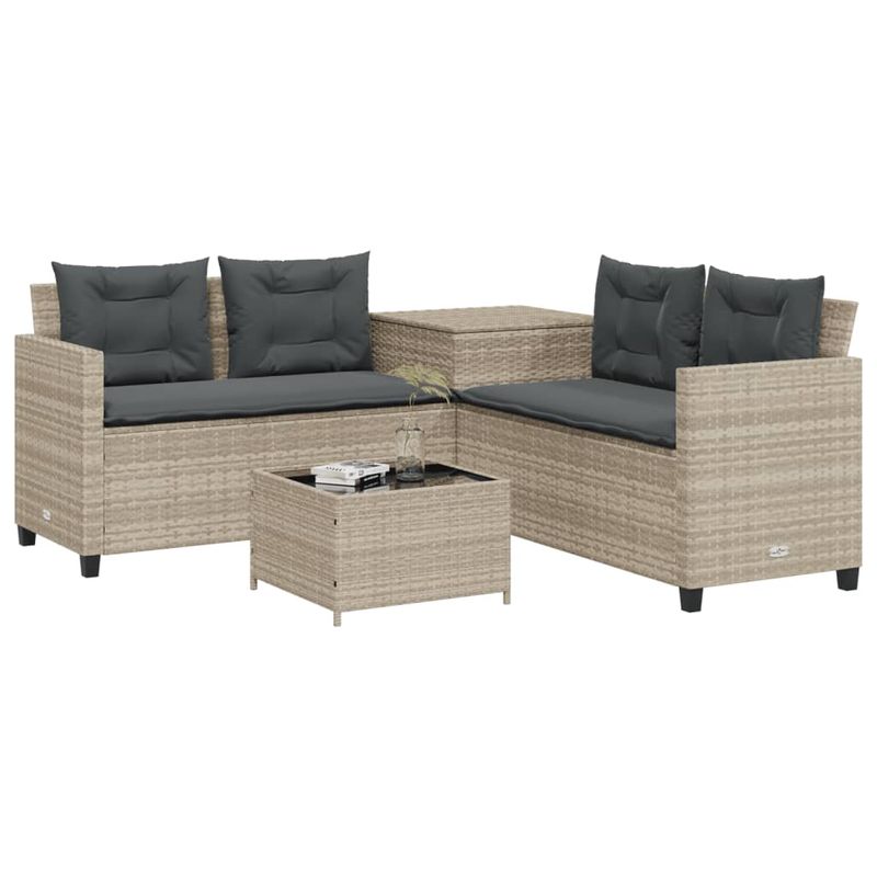 Casa si Gradina - Gradina si terasa - Mobilier exterior - Seturi mobila gradina - Canapea gradina cu masa/perne, forma de L poliratan gri deschis - Infinity.ro