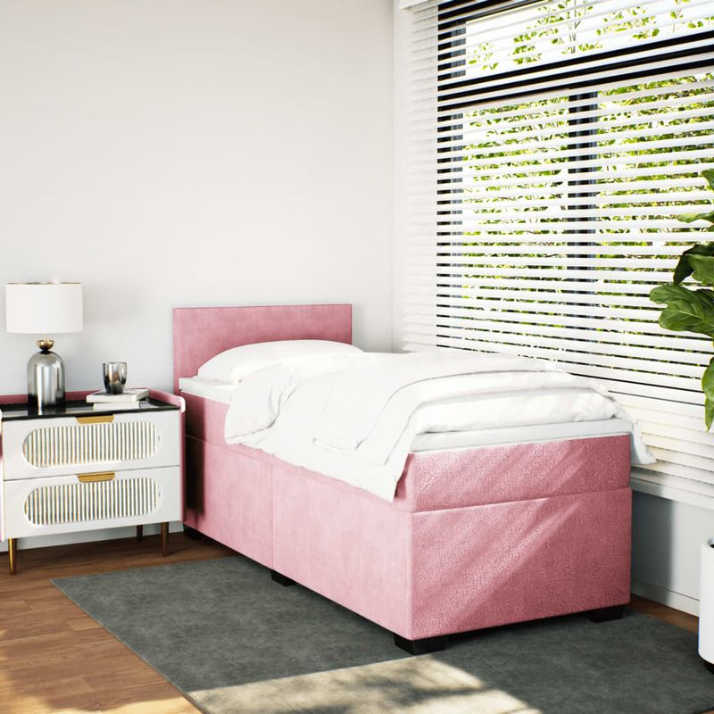 Casa si Gradina - Mobilier - Paturi si accesorii - Paturi - Pat box spring cu saltea, roz, 80x200 cm, catifea - Infinity.ro