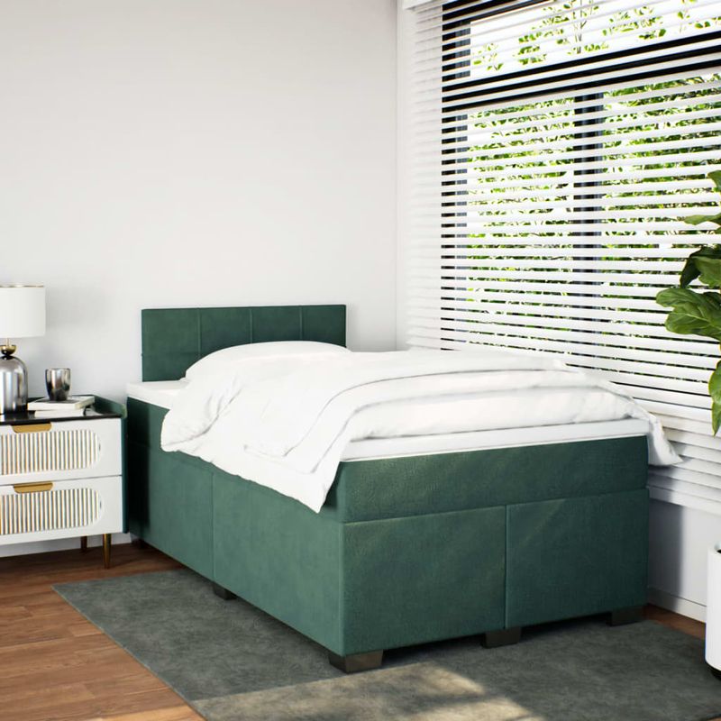 Casa si Gradina - Mobilier - Paturi si accesorii - Paturi - Pat box spring cu saltea, verde inchis, 120x200 cm, catifea - Infinity.ro