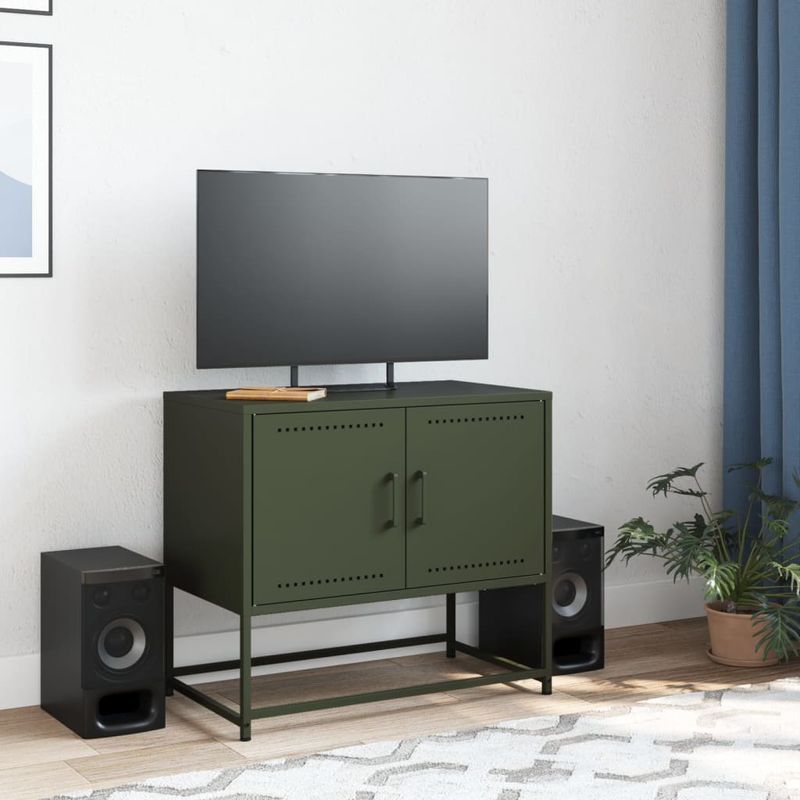 Casa si Gradina - Mobilier - Comode si corpuri - Comode - Dulap TV, verde masliniu, 68,5x39x60,5 cm, otel - Infinity.ro