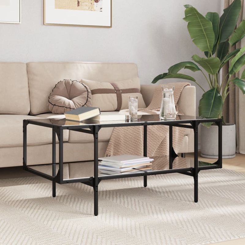 Casa si Gradina - Mobilier - Mese si birouri - Masute de cafea - Masuta de cafea cu blat din sticla neagra 98,5x50x45 cm otel - Infinity.ro