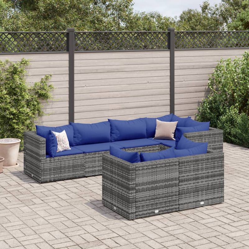 Casa si Gradina - Gradina si terasa - Mobilier exterior - Seturi mobila gradina - Set mobilier de gradina cu perne, 7 piese, gri, poliratan - Infinity.ro