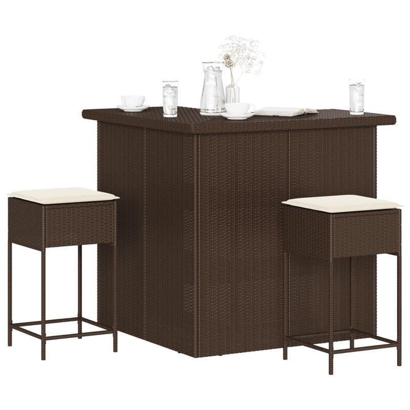 Casa si Gradina - Gradina si terasa - Mobilier exterior - Seturi mobila gradina - Set bar de gradina, 3 piese, cu perne, maro, poliratan - Infinity.ro