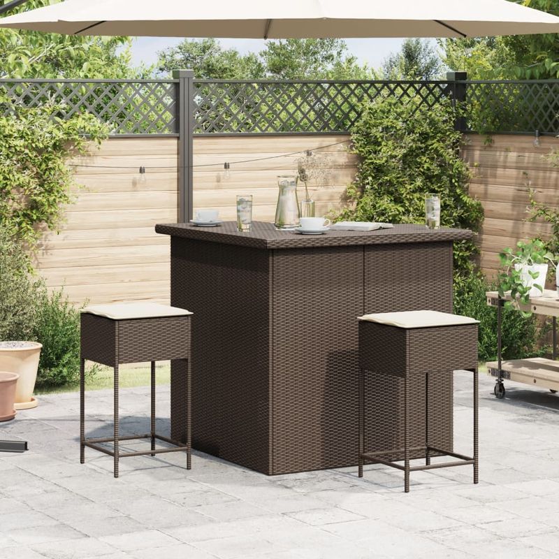 Casa si Gradina - Gradina si terasa - Mobilier exterior - Seturi mobila gradina - Set bar de gradina, 3 piese, cu perne, maro, poliratan - Infinity.ro