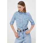 Fashion, accesorii si bijuterii - Femei - Imbracaminte femei - Camasi si bluze femei - Camasa Guess cu prindere frontala si dantela Sangallo XL INTL Albastru - Infinity.ro