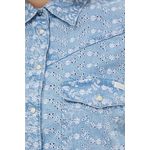 Fashion, accesorii si bijuterii - Femei - Imbracaminte femei - Camasi si bluze femei - Camasa Guess cu prindere frontala si dantela Sangallo XL INTL Albastru - Infinity.ro