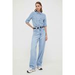 Fashion, accesorii si bijuterii - Femei - Imbracaminte femei - Camasi si bluze femei - Camasa Guess cu prindere frontala si dantela Sangallo XL INTL Albastru - Infinity.ro