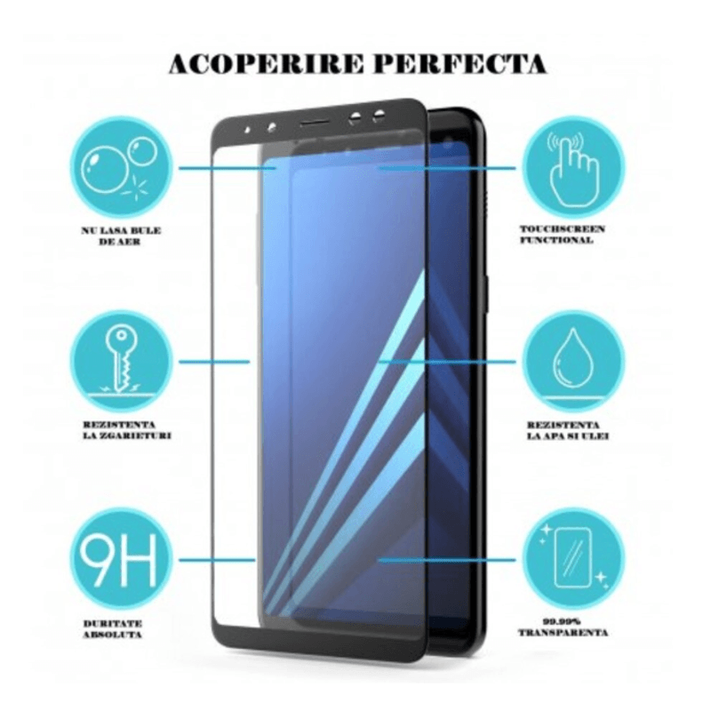 Laptop, Telefoane si Tablete - Telefoane mobile si accesorii - Accesorii Telefoane - Folii protectie telefoane - Folie de protectie pentru Samsung Galaxy A6 2018, sticla 9H, negru-transparent - Infinity.ro