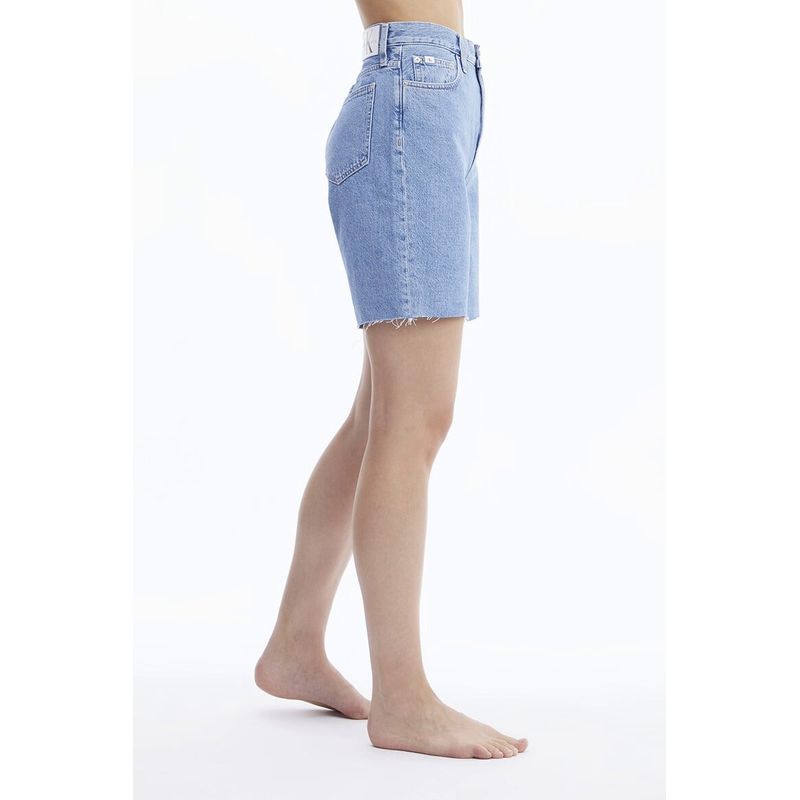 Fashion, accesorii si bijuterii - Femei - Imbracaminte femei - Pantaloni femei - Blugi scurti Calvin Klein Jeans cu talie inalta si terminatie nefinisata Albastru deschis 32 US - Infinity.ro