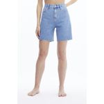 Fashion, accesorii si bijuterii - Femei - Imbracaminte femei - Pantaloni femei - Blugi scurti Calvin Klein Jeans cu talie inalta si terminatie nefinisata Albastru deschis 32 US - Infinity.ro