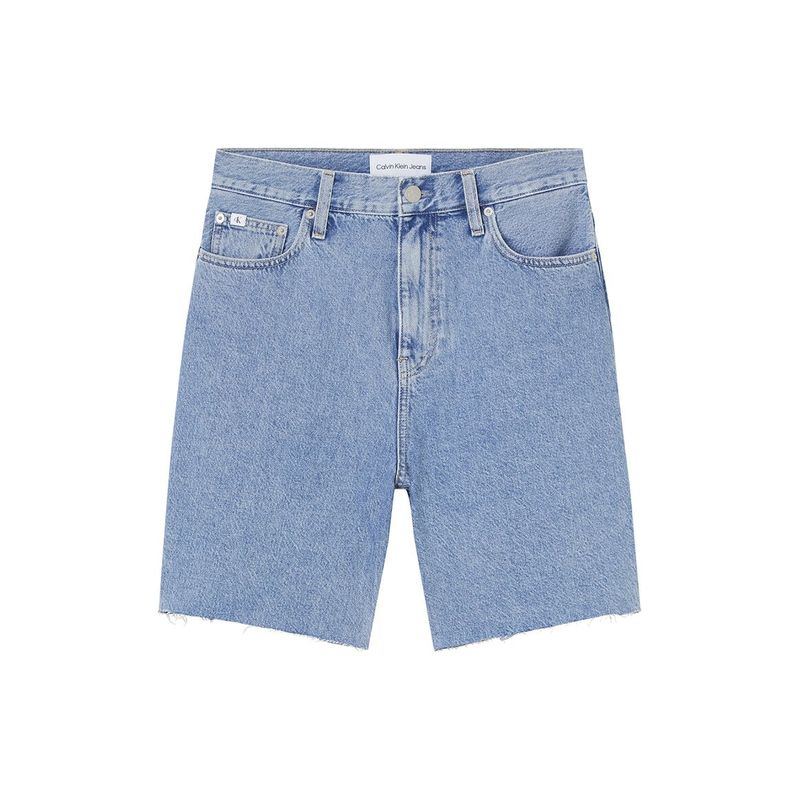 Fashion, accesorii si bijuterii - Femei - Imbracaminte femei - Pantaloni femei - Blugi scurti Calvin Klein Jeans cu talie inalta si terminatie nefinisata Albastru deschis 32 US - Infinity.ro