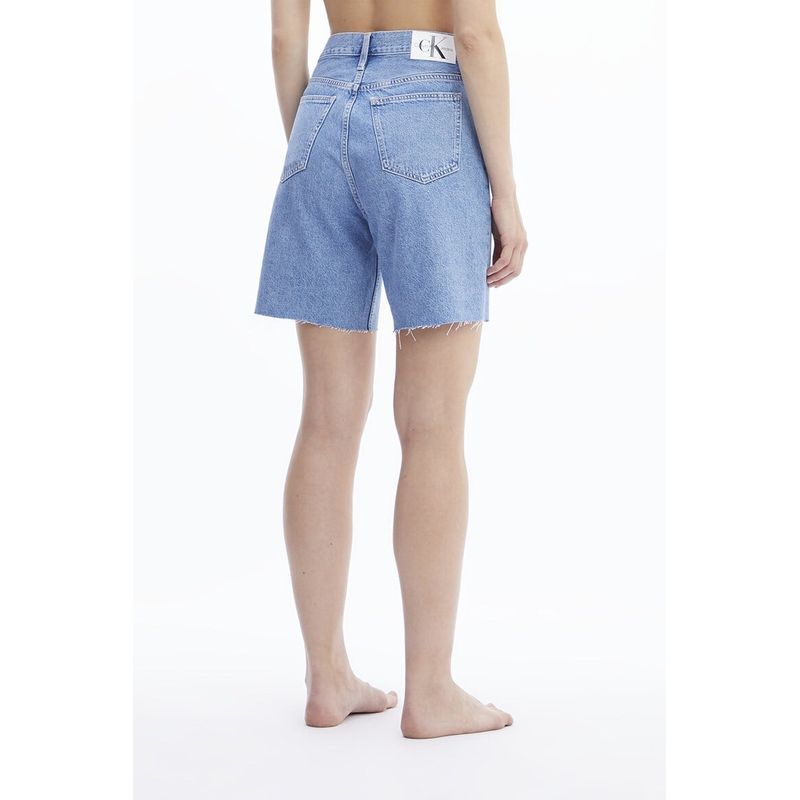 Fashion, accesorii si bijuterii - Femei - Imbracaminte femei - Pantaloni femei - Blugi scurti Calvin Klein Jeans cu talie inalta si terminatie nefinisata Albastru deschis 32 US - Infinity.ro