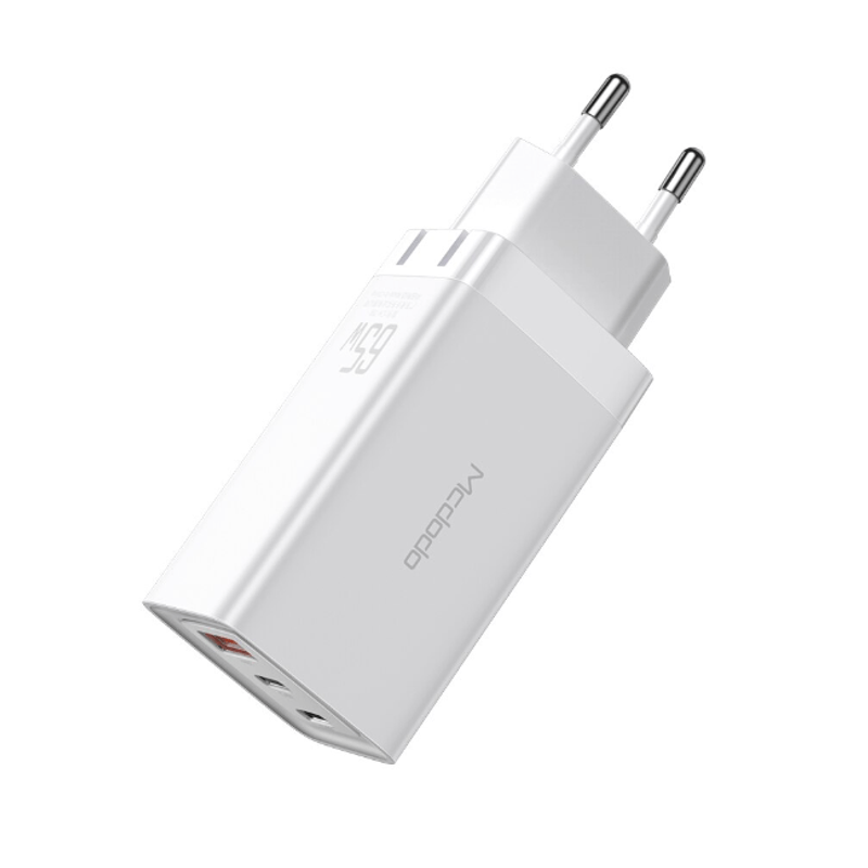 Laptop, Telefoane si Tablete - Telefoane mobile si accesorii - Accesorii Telefoane - Incarcatoare telefoane - Incarcator de priza 65 W cu tehnologie Quick Charge, dotat cu 2 porturi USB-C si 1 port USB-A, Alb - Infinity.ro