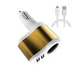 Laptop, Telefoane si Tablete - Telefoane mobile si accesorii - Accesorii Telefoane - Incarcatoare telefoane - Set incarcator auto dual, 2xUSB, priza auto, aurie + cablu de date / incarcare micro USB, alb - Infinity.ro