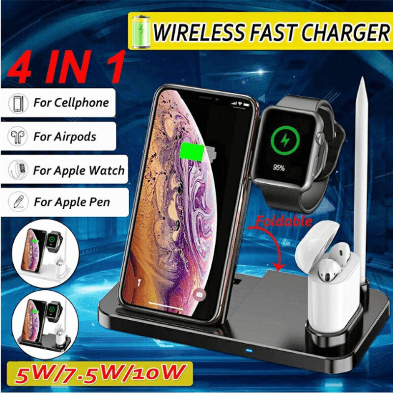 Laptop, Telefoane si Tablete - Telefoane mobile si accesorii - Accesorii Telefoane - Incarcatoare telefoane - Dock incarcare wireless 4in1  pentru iPhone, AirPods, Apple Watch si Pix pentru iPad, cablu Type-C, Negru - Infinity.ro