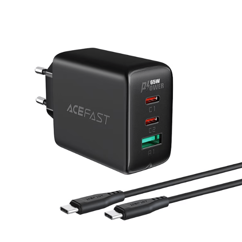 Laptop, Telefoane si Tablete - Telefoane mobile si accesorii - Accesorii Telefoane - Incarcatoare telefoane - Incarcator Acefast, 1 x USB 65W, 2 x USB Type C, Tehnologii de Incarcare Rapida PD, QC 3.0, AFC, FCP, Cablu Type-C la Type-C inclus, Neagra - Infinity.ro