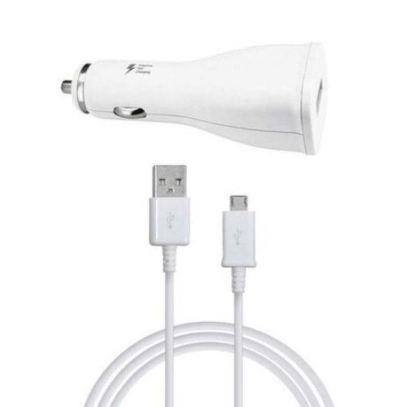 Laptop, Telefoane si Tablete - Telefoane mobile si accesorii - Accesorii Telefoane - Incarcatoare telefoane - Kit incarcator auto  Samsung, 1xUSB, cu cablu de date Micro USB, Alb - Infinity.ro