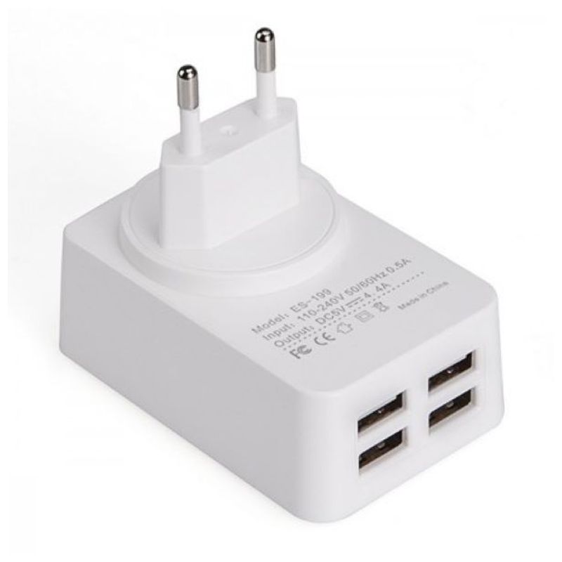 Laptop, Telefoane si Tablete - Telefoane mobile si accesorii - Accesorii Telefoane - Incarcatoare telefoane - Adaptor universal cu 4 porturi USB, tehnologie de incarcare Turbo Charge, 4.4 A, Alb cu Roz - Infinity.ro