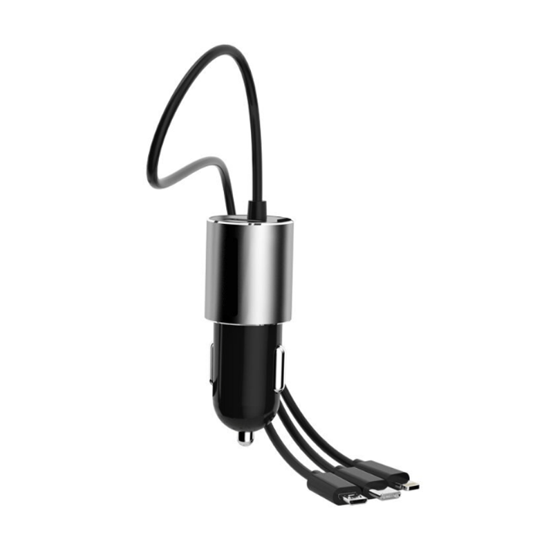 Laptop, Telefoane si Tablete - Telefoane mobile si accesorii - Accesorii Telefoane - Incarcatoare telefoane - Cablu auto multifunctional 3 in 1, lungime 1m, adaptor inclus, Negru - Infinity.ro