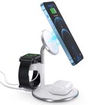 Laptop, Telefoane si Tablete - Telefoane mobile si accesorii - Accesorii Telefoane - Incarcatoare telefoane - Incarcator wireless 3 in 1 cu MagSafe, iPhone, AirPods si Apple Watch, cablu Type-C inclus, Alb - Infinity.ro
