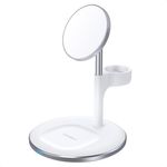 Laptop, Telefoane si Tablete - Telefoane mobile si accesorii - Accesorii Telefoane - Incarcatoare telefoane - Incarcator wireless 3 in 1 cu MagSafe, iPhone, AirPods si Apple Watch, cablu Type-C inclus, Alb - Infinity.ro