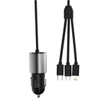 Laptop, Telefoane si Tablete - Telefoane mobile si accesorii - Accesorii Telefoane - Incarcatoare telefoane - Cablu auto multifunctional 3 in 1, lungime 1m, adaptor inclus, Negru - Infinity.ro