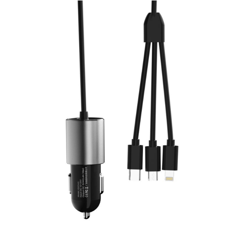 Laptop, Telefoane si Tablete - Telefoane mobile si accesorii - Accesorii Telefoane - Incarcatoare telefoane - Cablu auto multifunctional 3 in 1, lungime 1m, adaptor inclus, Negru - Infinity.ro