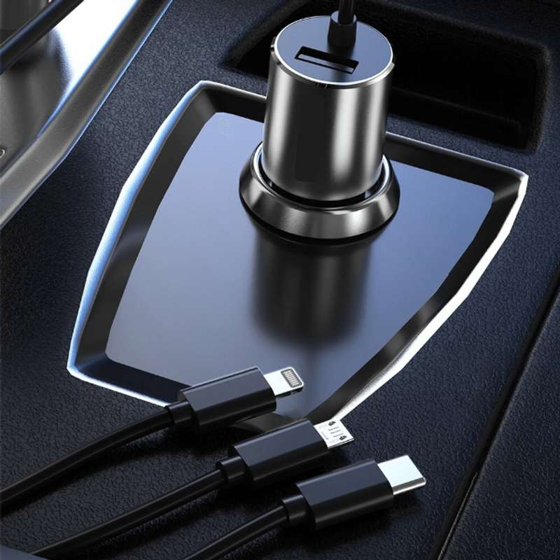 Laptop, Telefoane si Tablete - Telefoane mobile si accesorii - Accesorii Telefoane - Incarcatoare telefoane - Cablu auto multifunctional 3 in 1, lungime 1m, adaptor inclus, Negru - Infinity.ro