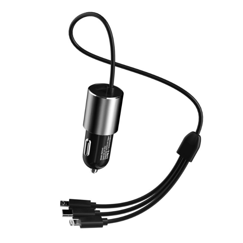 Laptop, Telefoane si Tablete - Telefoane mobile si accesorii - Accesorii Telefoane - Incarcatoare telefoane - Cablu auto multifunctional 3 in 1, lungime 1m, adaptor inclus, Negru - Infinity.ro