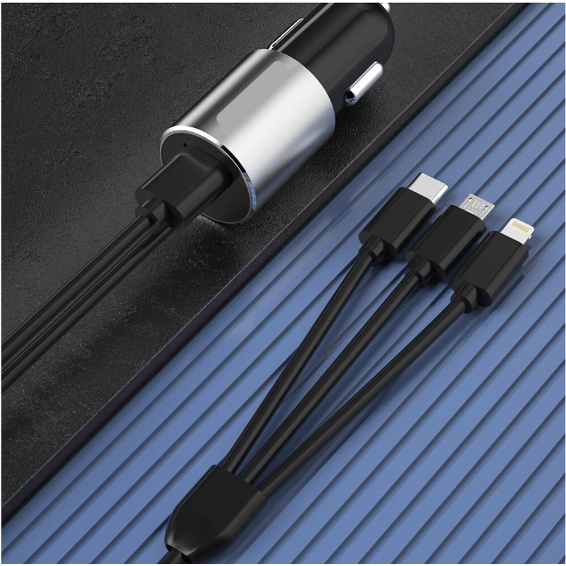Laptop, Telefoane si Tablete - Telefoane mobile si accesorii - Accesorii Telefoane - Incarcatoare telefoane - Cablu auto multifunctional 3 in 1, lungime 1m, adaptor inclus, Negru - Infinity.ro