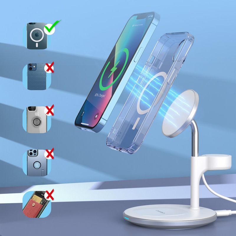 Laptop, Telefoane si Tablete - Telefoane mobile si accesorii - Accesorii Telefoane - Incarcatoare telefoane - Incarcator wireless 3 in 1 cu MagSafe, iPhone, AirPods si Apple Watch, cablu Type-C inclus, Alb - Infinity.ro