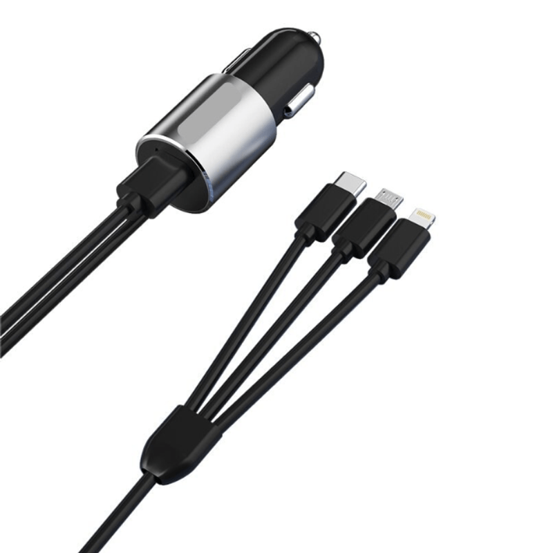 Laptop, Telefoane si Tablete - Telefoane mobile si accesorii - Accesorii Telefoane - Incarcatoare telefoane - Cablu auto multifunctional 3 in 1, lungime 1m, adaptor inclus, Negru - Infinity.ro