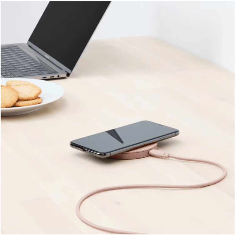 Laptop, Telefoane si Tablete - Telefoane mobile si accesorii - Accesorii Telefoane - Incarcatoare telefoane - Incarcator textil wireless cu fast charge si conector USB-C, roz - Infinity.ro