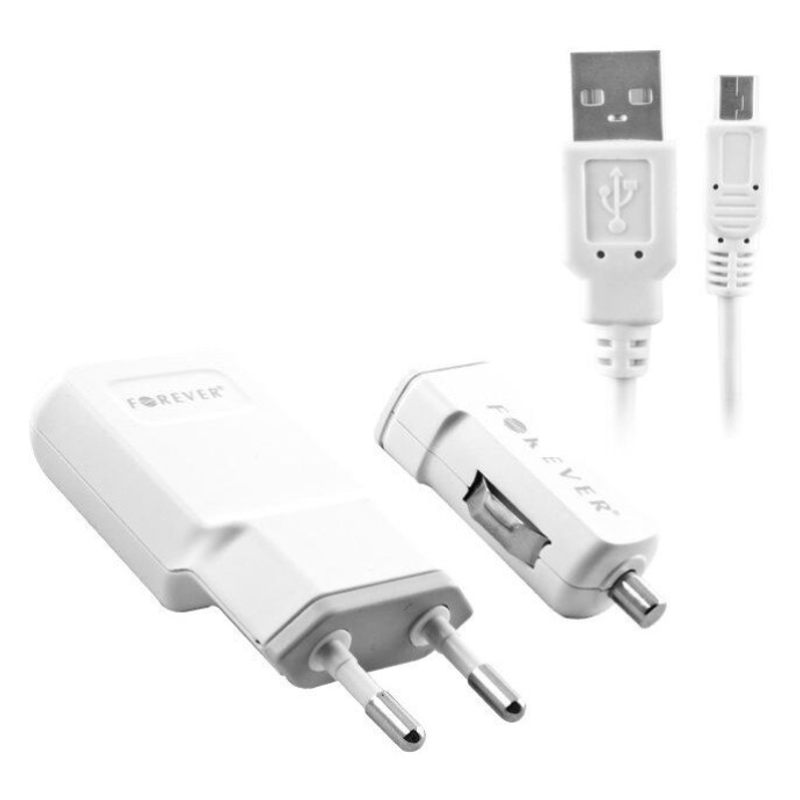 Laptop, Telefoane si Tablete - Telefoane mobile si accesorii - Accesorii Telefoane - Incarcatoare telefoane - Set adaptor retea, incarcator auto si cablu de date Micro USB, 1 A, 1.2 metri,Alb - Infinity.ro