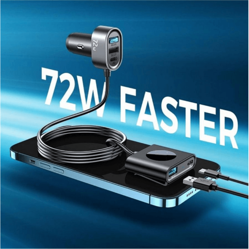 Laptop, Telefoane si Tablete - Telefoane mobile si accesorii - Accesorii Telefoane - Incarcatoare telefoane - Incarcator auto cu 5 porturi USB, putere de 72W si cablu extins de 1.5m, Negru - Infinity.ro
