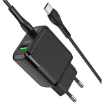 Laptop, Telefoane si Tablete - Telefoane mobile si accesorii - Accesorii Telefoane - Incarcatoare telefoane - Incarcator Retea HOCO N5, 20W, Cu Cablu USB-C, Suport Quick Charge, Porturi USB si USB-C, Negru - Infinity.ro