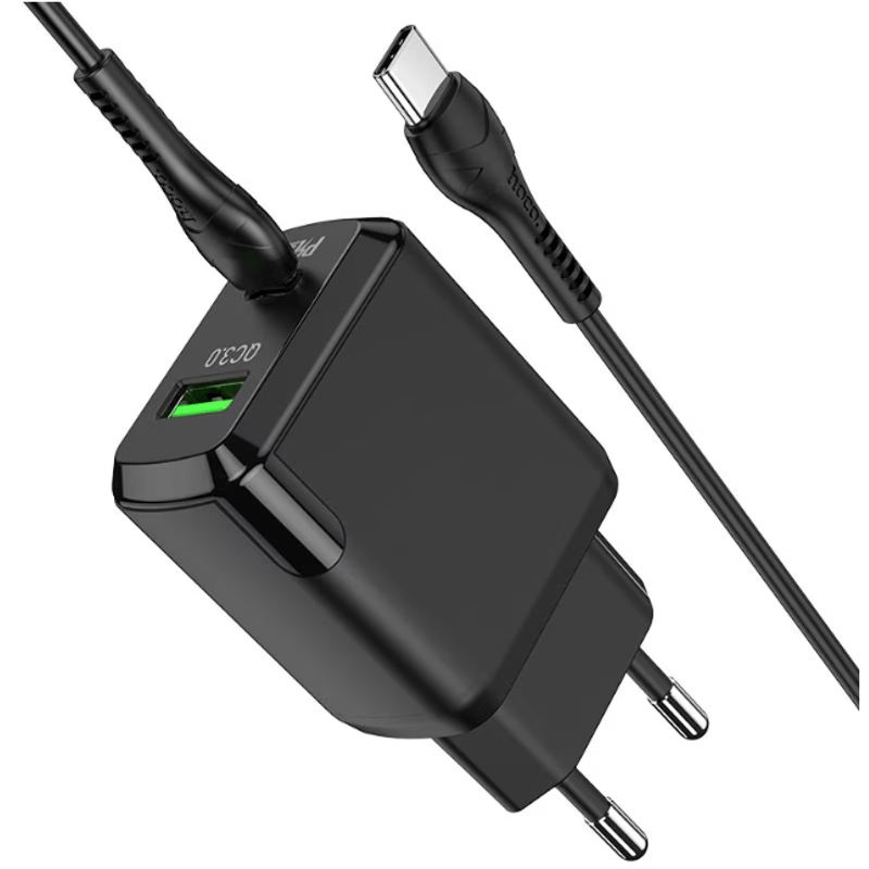 Laptop, Telefoane si Tablete - Telefoane mobile si accesorii - Accesorii Telefoane - Incarcatoare telefoane - Incarcator Retea HOCO N5, 20W, Cu Cablu USB-C, Suport Quick Charge, Porturi USB si USB-C, Negru - Infinity.ro
