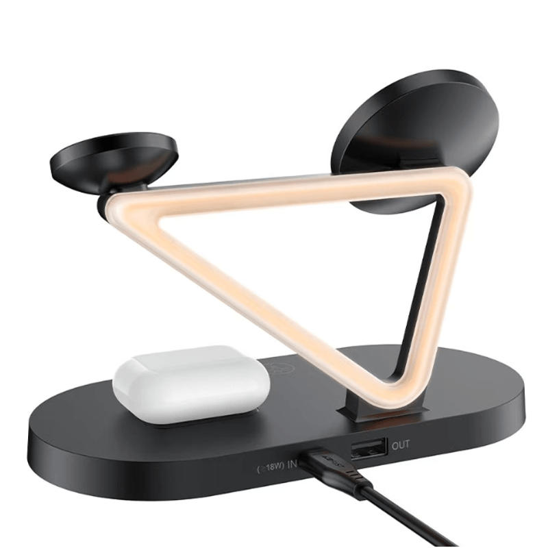 Laptop, Telefoane si Tablete - Telefoane mobile si accesorii - Accesorii Telefoane - Suport si docking telefoane - Suport compatibil cu iPhone cu MagSafe/Apple Watch/AirPods, incarcare  Wireless Qi 15W, Lumina Ambientala, Negru - Infinity.ro