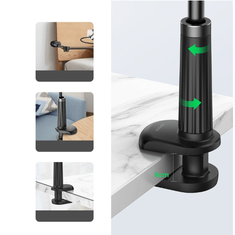 Laptop, Telefoane si Tablete - Telefoane mobile si accesorii - Accesorii Telefoane - Suport si docking telefoane - Suport compatibil cu telefoane si tablete de 4.7-12.9 inch, cu prindere cu clema, negru - Infinity.ro