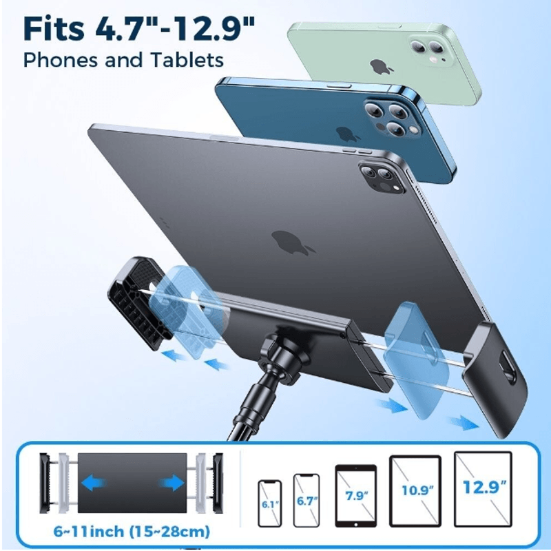 Laptop, Telefoane si Tablete - Telefoane mobile si accesorii - Accesorii Telefoane - Suport si docking telefoane - Suport birou compatibil cu telefoane si tablete cu dimensiuni de la 4.7-12.9 inch, Prindere cu clema, Reglabil, Negru - Infinity.ro