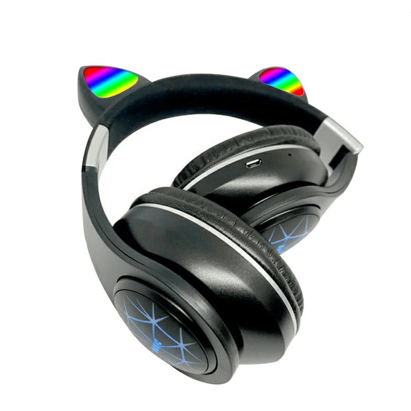TV, Audio-Video si Foto - Portabile audio - Casti audio - Casti wireless cu urechi de pisica si lumini multicolore, bluetooth 5.0, Negru - Infinity.ro