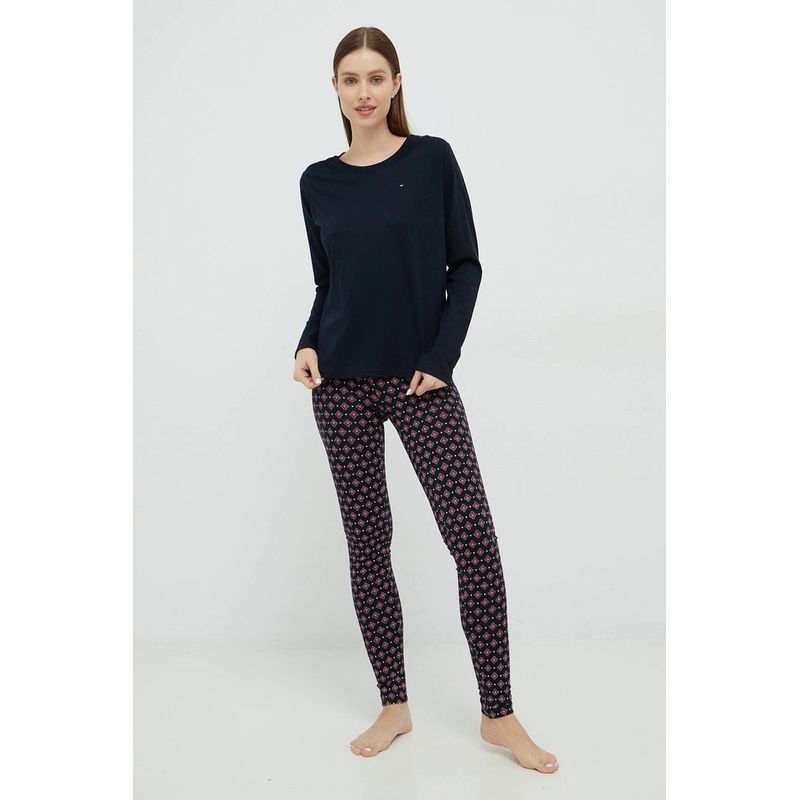 Fashion, accesorii si bijuterii - Femei - Lenjerie si pijamale femei - Pijamale femei - Pijama dama Tommy Hilfiger UW0UW03993 Albastru marin  L INTL - Infinity.ro