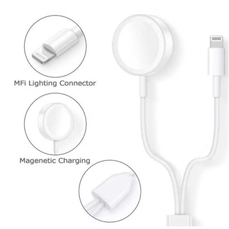Laptop, Telefoane si Tablete - Telefoane mobile si accesorii - Accesorii Telefoane - Incarcatoare telefoane - Cablu de incarcare alb, 1.2 metri, compatibil cu Apple Watch 4/3/2/1 si iPhone XR/XS/XS Max/X/8/8Plus/7/7Plus/6/6Plus/5/5SE/5S, dotat cu conectori USB si Lightning - Infinity.ro