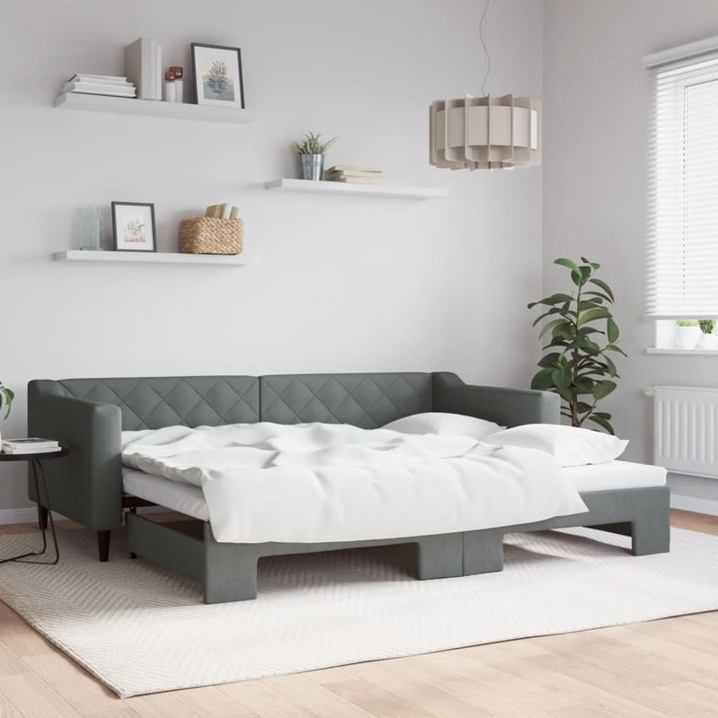 Casa si Gradina - Mobilier - Paturi si accesorii - Paturi - Pat de zi cu extensie, gri inchis, 90x200 cm, textil - Infinity.ro