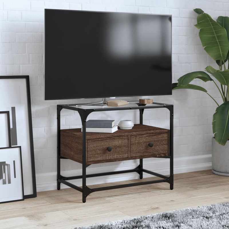Casa si Gradina - Mobilier - Comode si corpuri - Comode - Dulap TV blat sticla, stejar maro, 60x35x51 cm lemn prelucrat - Infinity.ro