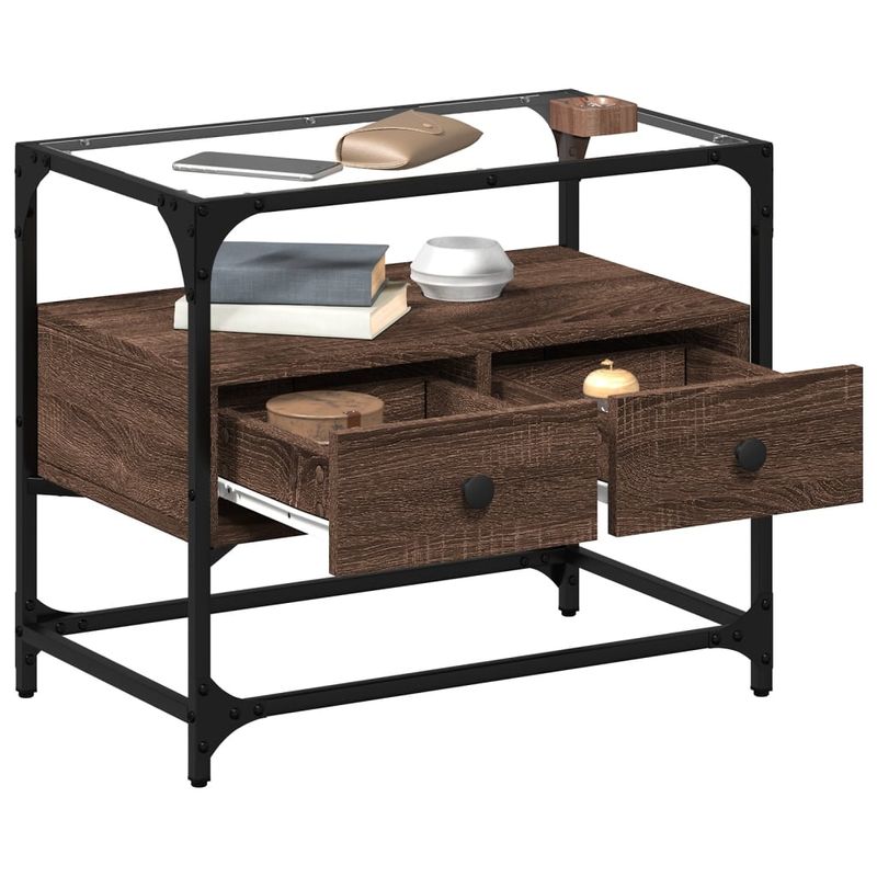Casa si Gradina - Mobilier - Comode si corpuri - Comode - Dulap TV blat sticla, stejar maro, 60x35x51 cm lemn prelucrat - Infinity.ro