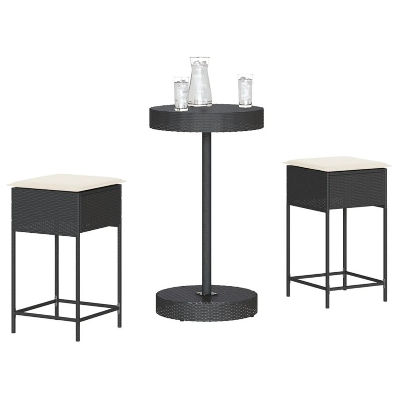 Casa si Gradina - Gradina si terasa - Mobilier exterior - Seturi mobila gradina - Set mobilier bar de gradina cu perne, 3 piese, negru, poliratan - Infinity.ro