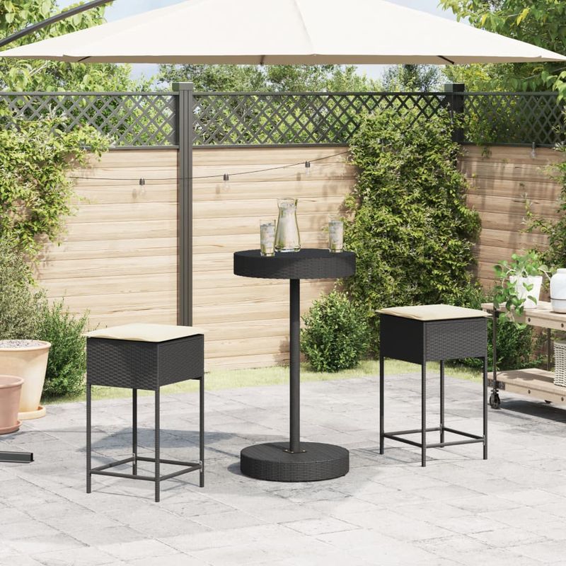 Casa si Gradina - Gradina si terasa - Mobilier exterior - Seturi mobila gradina - Set mobilier bar de gradina cu perne, 3 piese, negru, poliratan - Infinity.ro